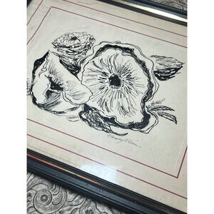 Vintage Nancy Klein Ink Drawing Abstract Botanical Signed Art 8.5x10 Framed MCM